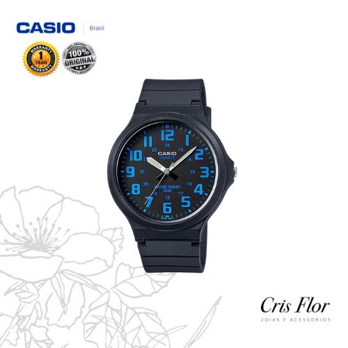 Relógio Casio Borracha Preto Numeral Azul MW-240-2BV