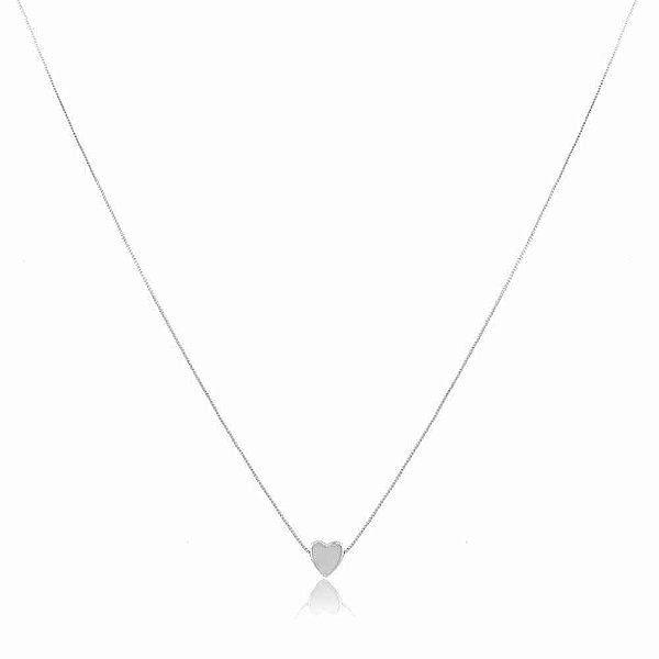 Colar Ródio Branco Coração Mini Liso