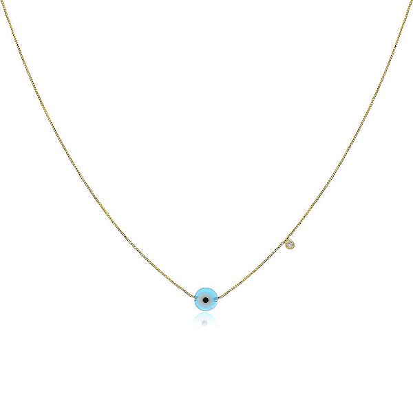 Colar Banhado Olho Grego Mini Azul com Pontinho de Luz Lateral