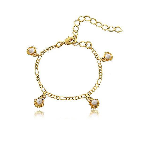 Pulseira Banhado Concha com Pérola Infantil