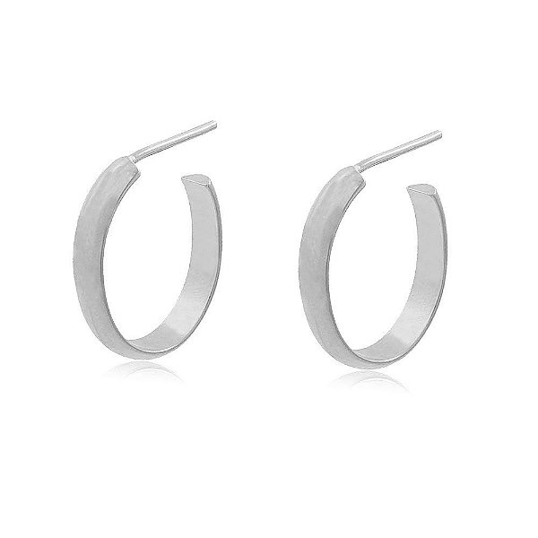 Brinco Argola Ródio Branco Oval Média