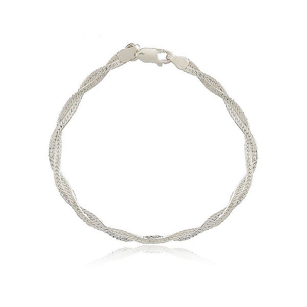 Pulseira Prata 925 Trançada Fio Diamantado