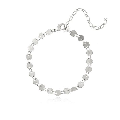 Pulseira Ródio Branco Elo com Chapinhas Lisas
