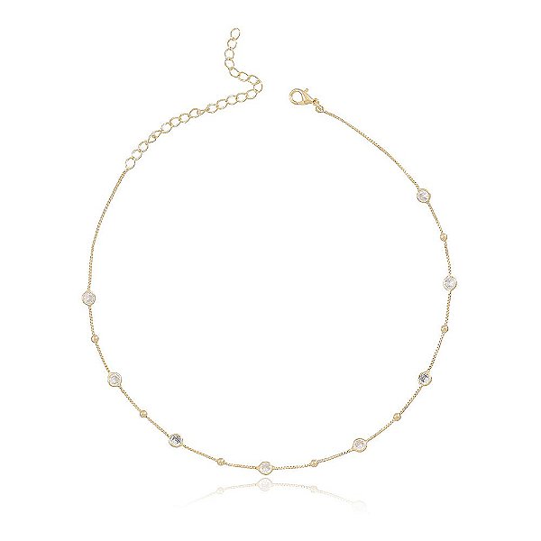 Colar Banhado Choker Fio Bolinha com Pontos de Luz