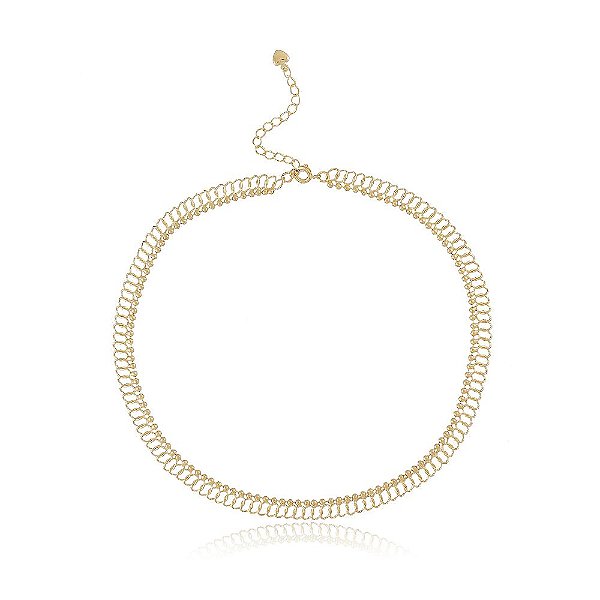 Colar Choker Banhado Elos Vazados e Entrelaçados
