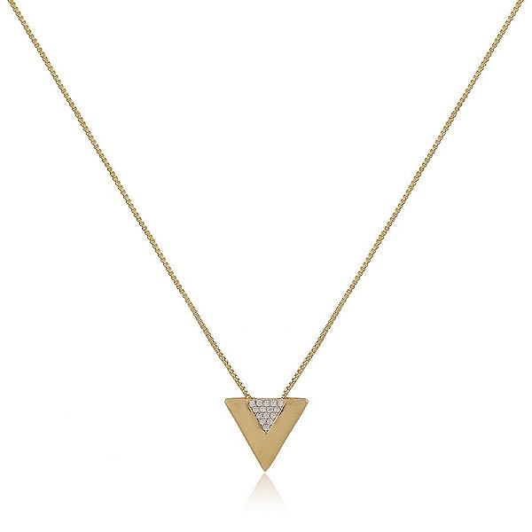 Colar Banhado Triangulo em V com Detalhe em Zircônia