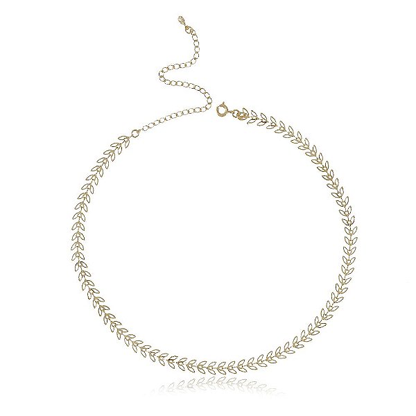 Colar Choker Banhado Fio Folhinhas Vazadas