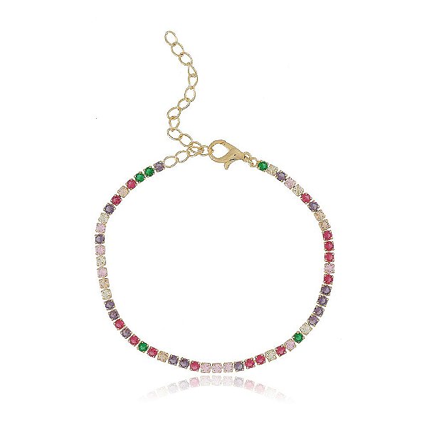 Pulseira Banhada Riviera Média Pedras Coloridas