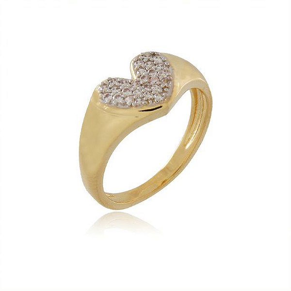 Anel Banhado Dourado Coração Zircônia