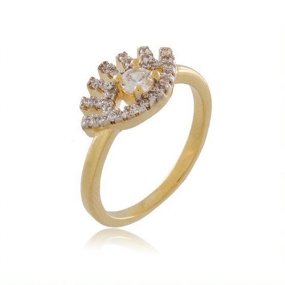 Anel Banhado Dourado Olho Grego Zircônia