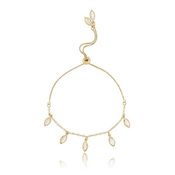 Pulseira Banhada com Gotas de Pedrinhas Fecho Regulável