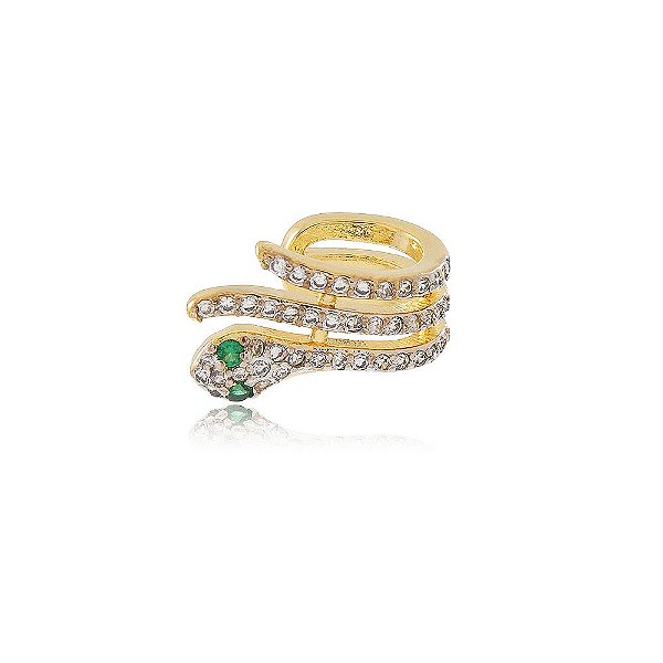 Brinco Banhado Piercing De Pressão Cobra com Zircônias