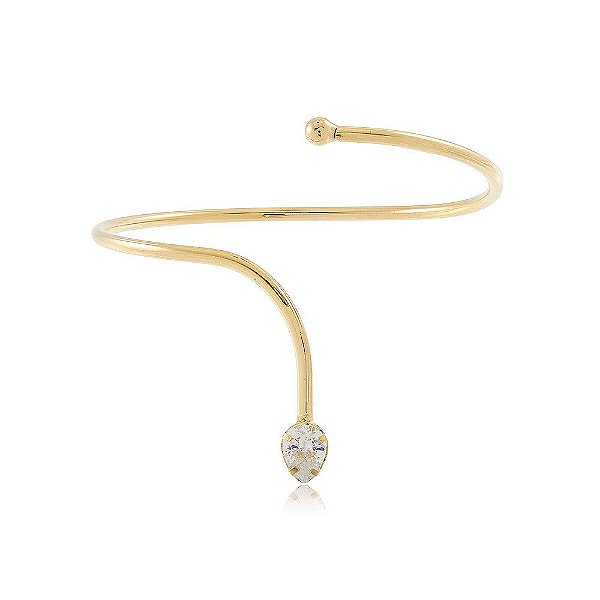 Pulseira Banhada Bracelete Fio Fino Aberto Serpente com Pedra