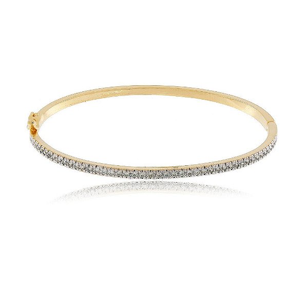 Pulseira Bracelete Banhado Meia Cana de Zircônia