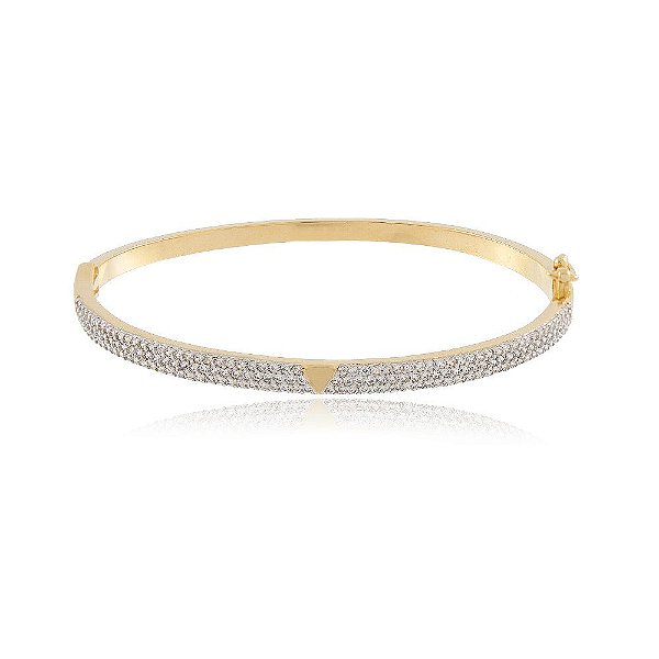 Pulseira Bracelete Banhado Meia Cana de Zircônia com Triângulo Liso