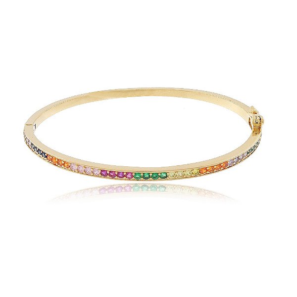 Pulseira Bracelete Banhado com Pedras Coloridas