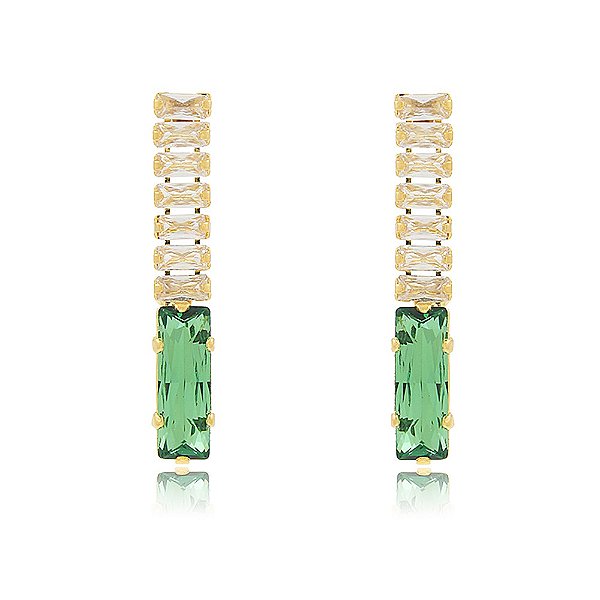 Brinco Banhado Riviera Quadrada com Cristal Verde