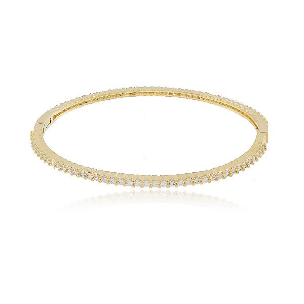 Pulseira Bracelete Banhado Cravejado de Zircônia nas Duas Faces