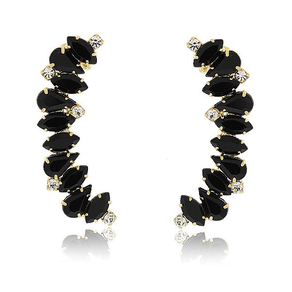 Brinco Banhado Ear Cuff Navete Cristais Pretos