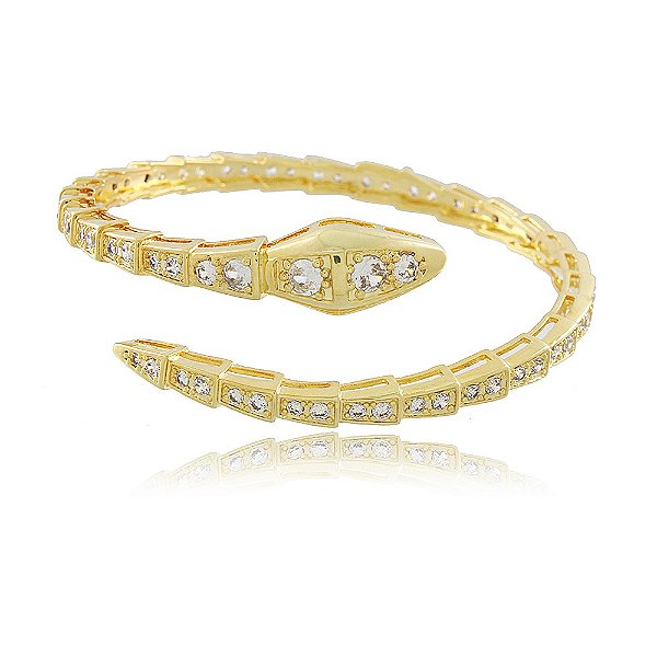 Pulseira Bracelete Banhado Serpente Escamas Zircônia