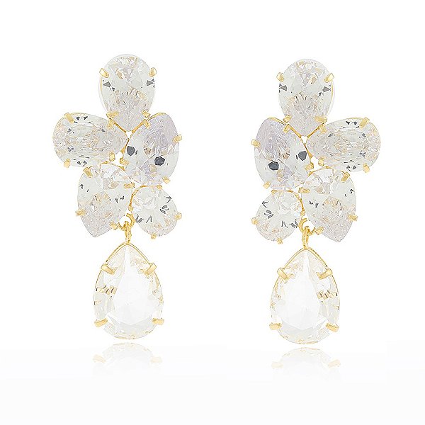 Brinco Banhado Gotas de Cristal Cravejadas