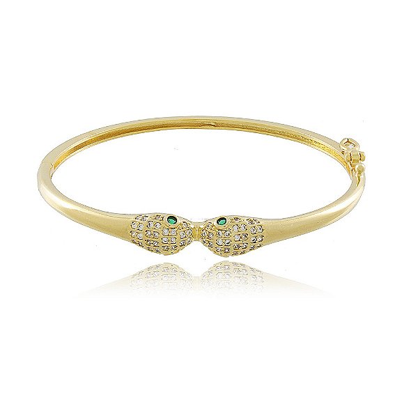 Pulseira Bracelete Banhado Serpente Duas Cabeças Zircônia