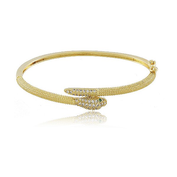 Pulseira Bracelete Banhado Serpente com Detalhes Zircônia