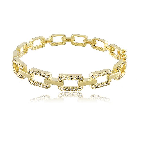 Pulseira Bracelete Banhado Cadeado com Zircônia