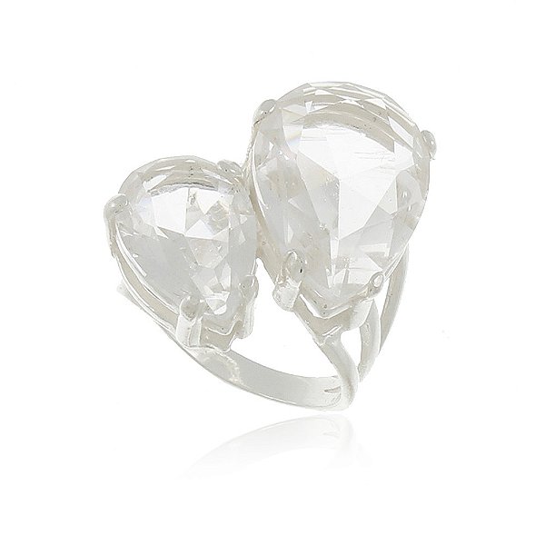 Anel Prata 925 Gota Dupla Cristal