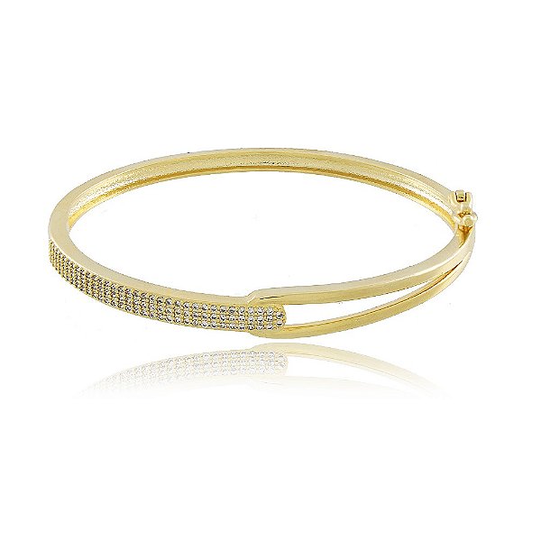 Pulseira Bracelete Banhado Fio Duplo Liso e Zircônia