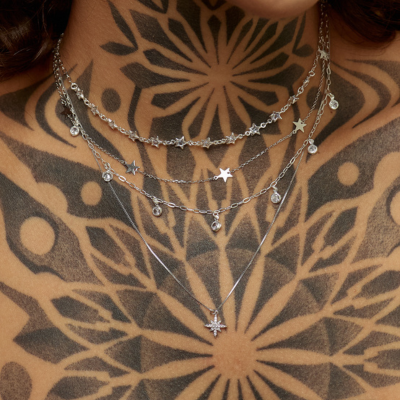 Colar Prata 925 Rodinado Estrelas Lisas