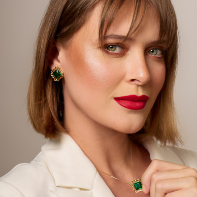 Brinco Trevo Verde Esmeralda