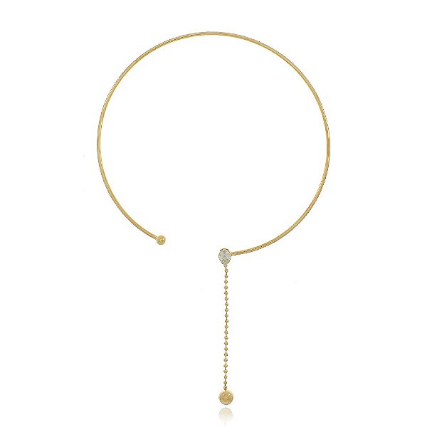 Colar Banhado Aro Chocker Zircônia Gota e Pendulo Bolinha