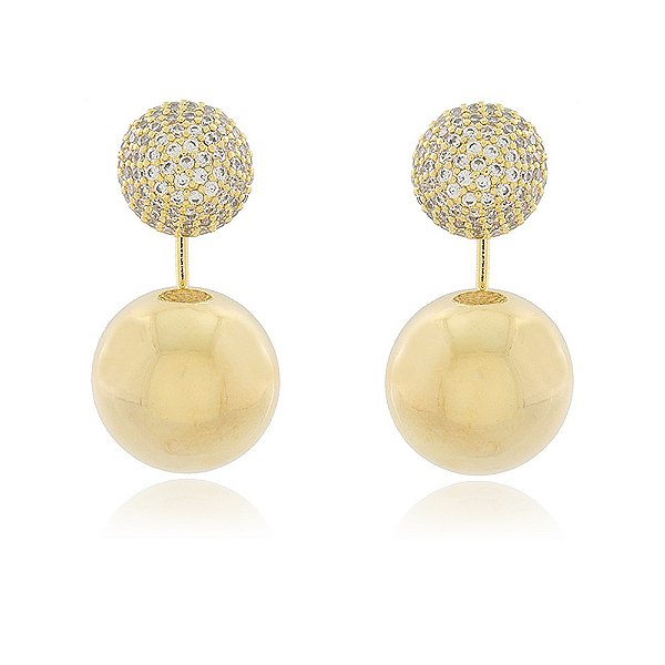 Brinco Argola Banhada Ear Jacket Bolas Lisas e Zircônia