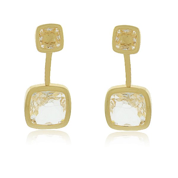 Brinco Banhado Ear Jacket Cristal Quadrado