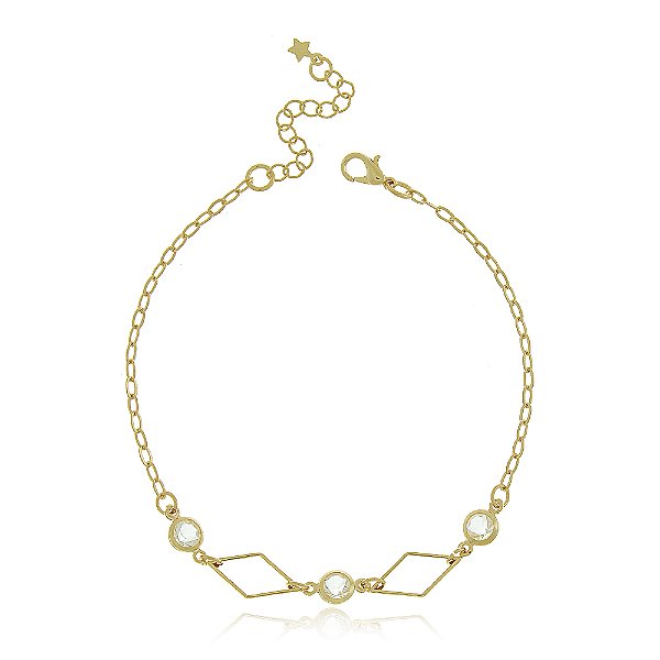 Pulseira Banhada Geométrica Losango e Cristal Alternados