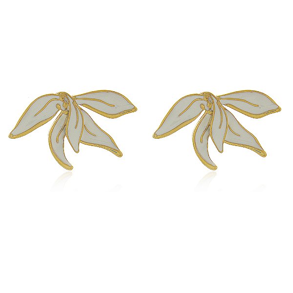 Brinco Banhado Flor Resinada Pétalas Brancas