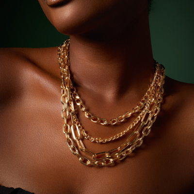 Cordão Banhado Mix Quádruplo de Correntes Grossas