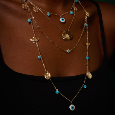 Cordão Banhado Longo Patuá com Pingentes da Sorte