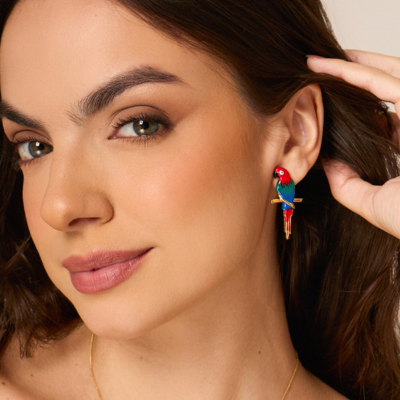 Brinco Banhado Arara Vermelha Resinada