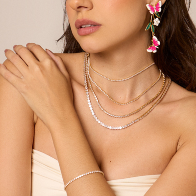 Colar Banhado Riviera Bolinha Cravação Italiana