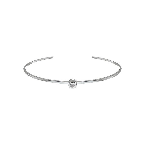 Pulseira Prata 925 Bracelete Fio Liso com Ponto de Luz Zircônia