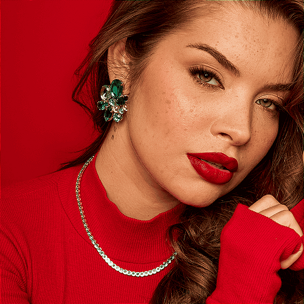 Brinco Banhado com Pedras Tons de Verdes