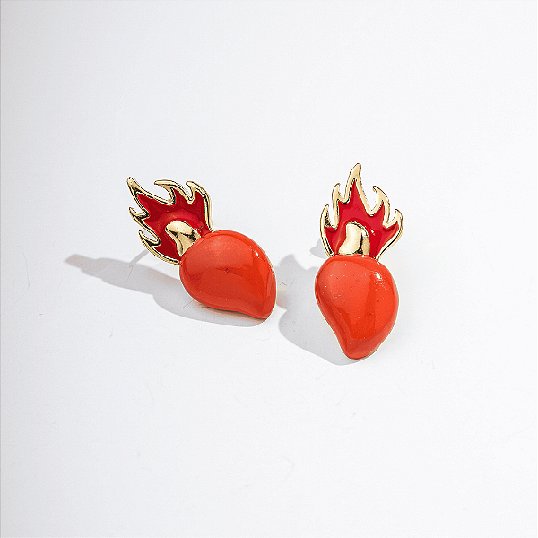 Brinco Banhado Caju com Chama Esmaltada