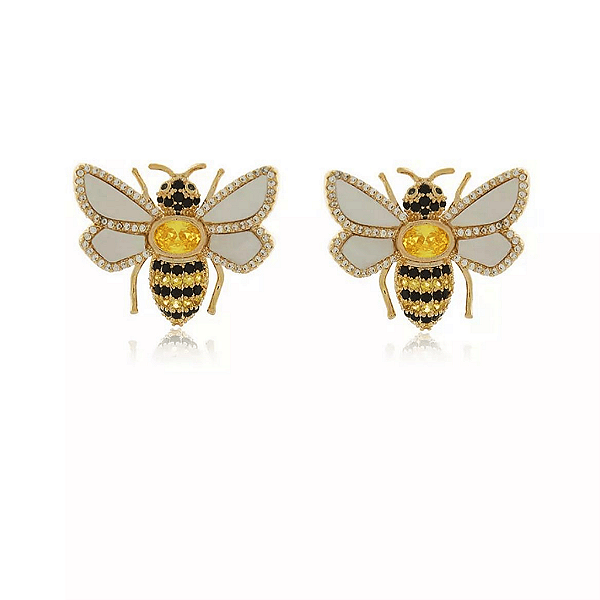 Brinco Banhado Abelha Rainha Cravejada com Zircônia