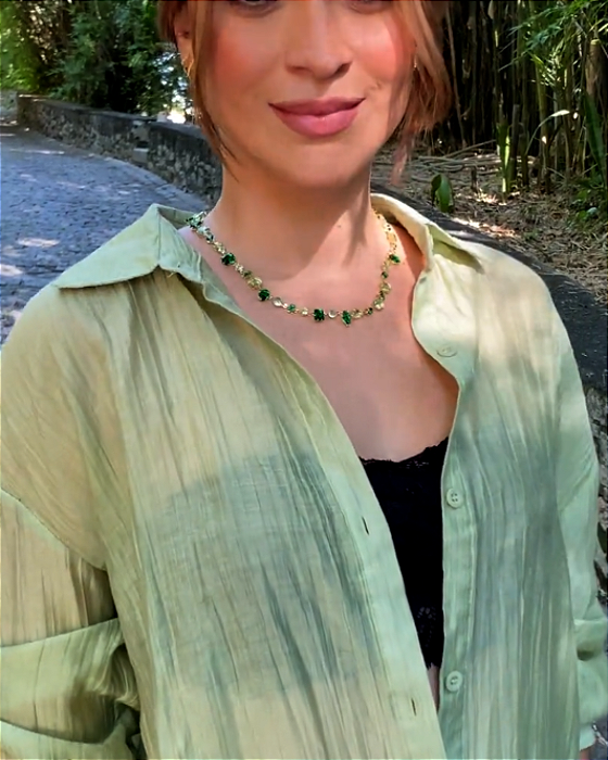 Colar Pedras Geométricas Tons de Esmeralda