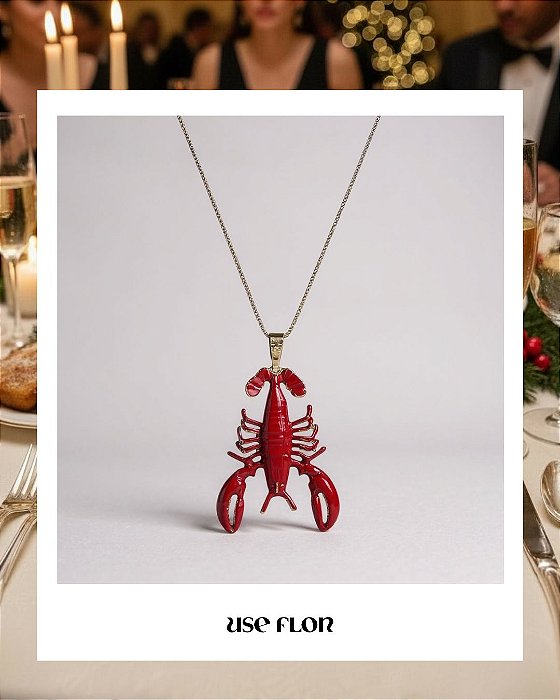 Colar Banhado Lagosta Resinada Vermelha