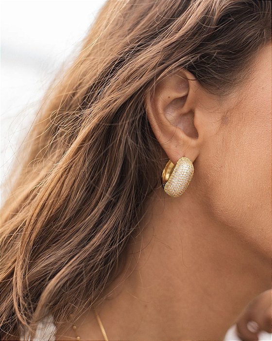 Brinco Argola Tubo Quadrado Cravejada