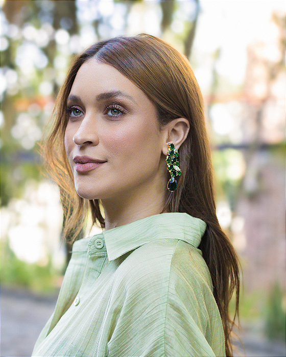 Brinco Gotas de Zircônia Cristal e Verde Esmeralda
