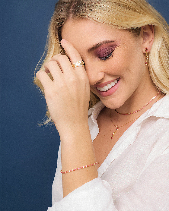 Colar Riviera Zircônia Rosa Pink